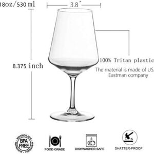 Unbreakable Wine Glasses-Acrylic Plastic Stem Wine Glasses, set of 6-All Purpose,Red or White Wine Glass,Dishwasher Safe,BPA Free (18-ounce)