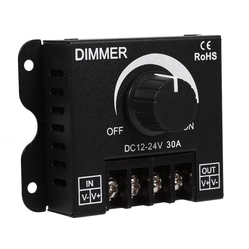 LED Dimmer Switch, 12V-24V 30A Manual Operation Dimmer Controller, Single Color Strip LED Controller with Auto Memory Function