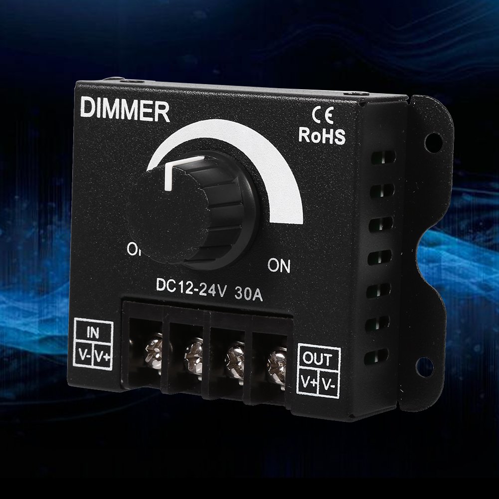 LED Dimmer Switch, 12V-24V 30A Manual Operation Dimmer Controller, Single Color Strip LED Controller with Auto Memory Function