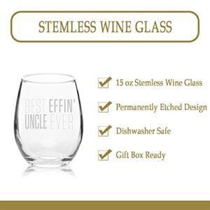 Veracco Stemless Wine Glass Best Effin' Uncle Ever (Clear, Glass)