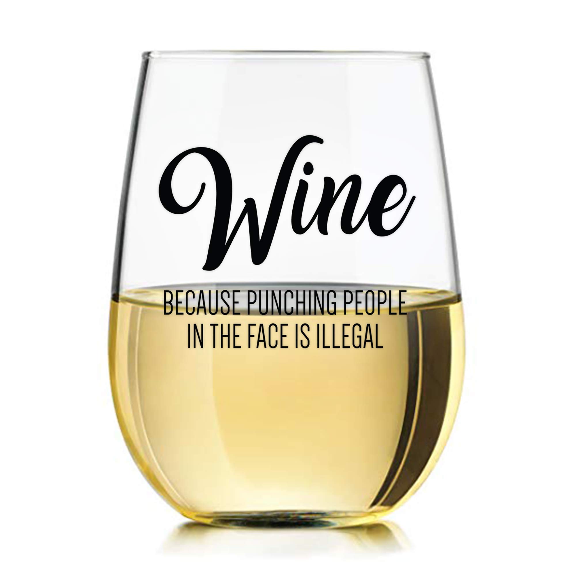 Momstir Wine Because Punching People in the Face is Illegal Funny Wine Glass 15oz Tumbler