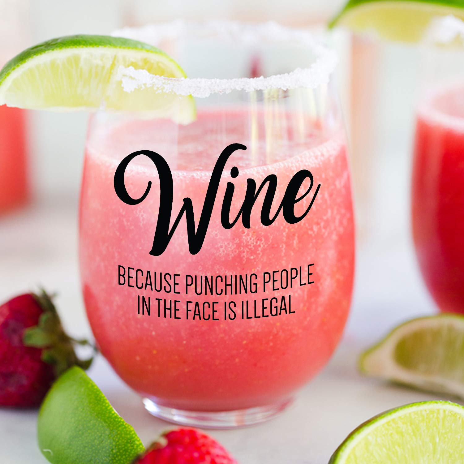 Momstir Wine Because Punching People in the Face is Illegal Funny Wine Glass 15oz Tumbler