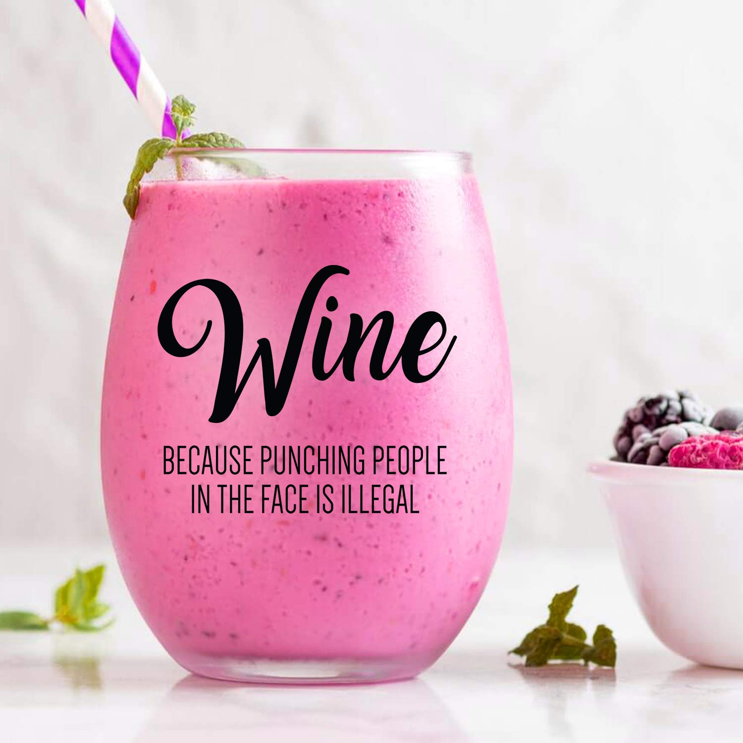 Momstir Wine Because Punching People in the Face is Illegal Funny Wine Glass 15oz Tumbler