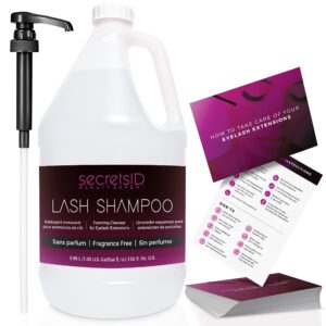 secretsid professional lash shampoo for lash extensions - lash shampoo bulk 1 gallon - premium lash extension shampoo & lash wash w/ 50 lash aftercare cards