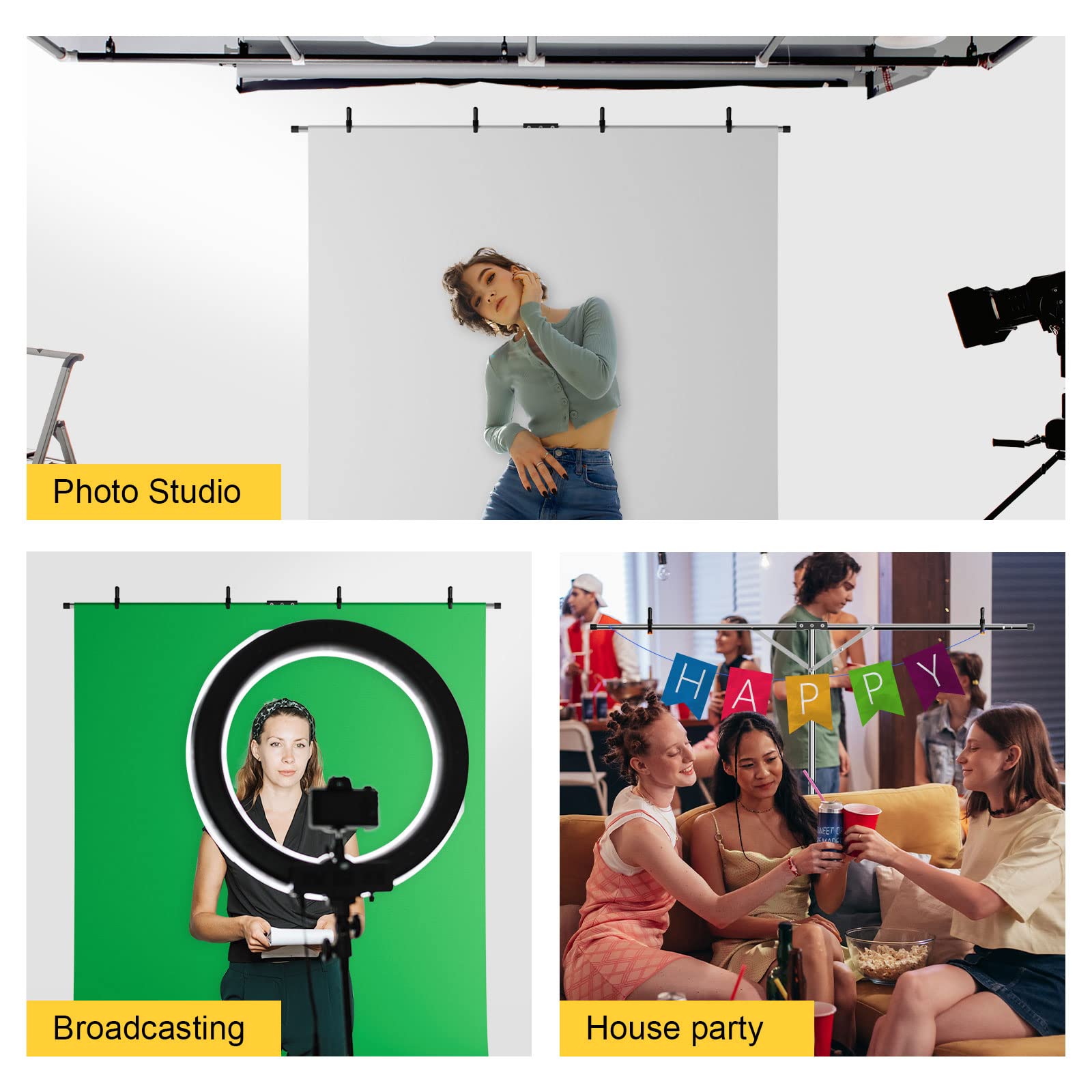 Emart T-Shape Backdrop Stand, 3x6.5ft Adjustable Green Screen Photo Background Holder, Portable Small Back Drop Support Kit for Photography, Photoshoot, Parties, Zoom