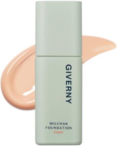 giverny milchak cover foundation #21 light beige – moist liquid foundation for all skin types – flawless makeup - lightweight formula for satin glass texture without sticky or cakey, 1.01 fl.oz.