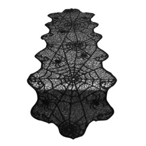 Vlovelife 14 x 48 Inch Halloween Table Runner, Black Lace Spider Web Table Runner, Halloween Decoration Lace Table Runner, Table Linens Topper for Halloween Party Dinner Table Decor