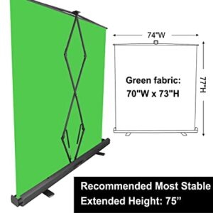 FUDESY Extra Large Green Screen, 74W X 77H inches Collapsible Chromakey Panel,Portable Retractable for Tiktok Video, Live Game,Aluminum Base,Wrinkle Resistant Fabric,Pull-up Style,Auto-Locking Frame