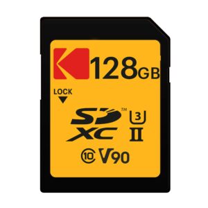 kodak 128gb uhs-ii u3 v90 ultra pro sdxc memory card - up to 3000mb/s read speed and 270mb/s write speed