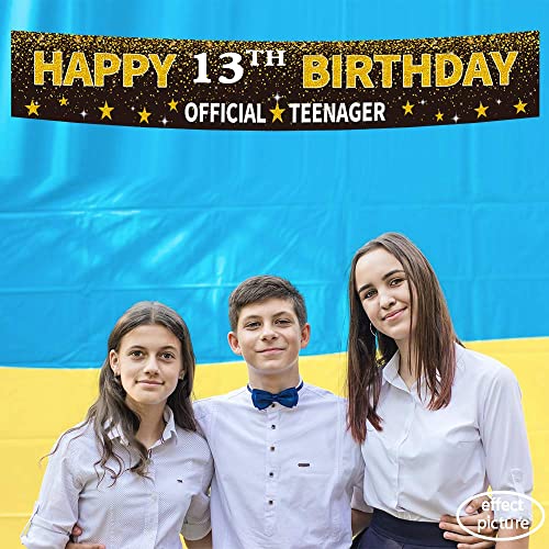 Ushinemi Happy 13th Birthday Banner, Official Teenager Banner, 13 Year Old Birthday Party Decorations Supplies Sign Backdrop, Black, 9.8x1.6Ft