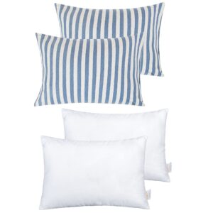 ntbay 2 pack cotton 13" x18" pillows with toddler organic cotton pillowcases, soft kids crib pillows for sleeping with envelope closure baby travel pillow cases in daycare preschool, blue striped
