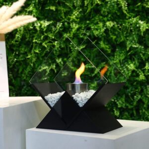 Diamond Portable Tabletop Fireplace 14.5" H Tabletop Fire Bowl Pot–Clean-Burning Bio Ethanol Ventless Fireplace for Indoor Outdoor Patio Parties Events(Black)