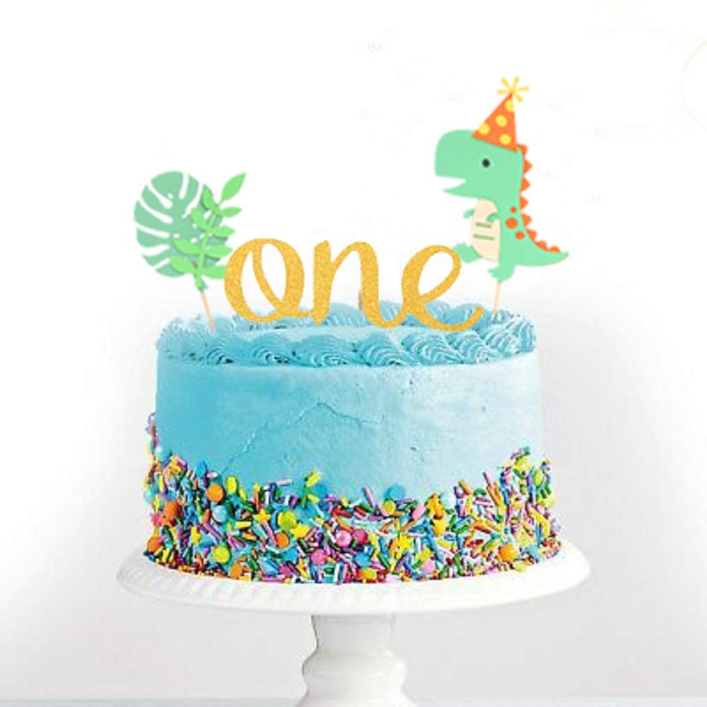 LaVenty Gold Dinosaur First Birthday Decoration Dinosaur One Cake Topper Dinosaur 1st Birthday Cake Topper for Boy Dinosaur Birthday Party Decoration