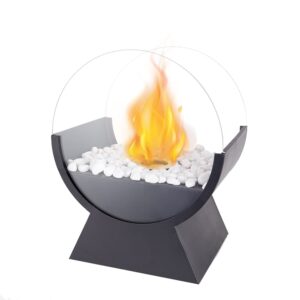 round glass tabletop fireplace 13.5" h portable fire bowl pot clean burning bio ethanol ventless fireplace for indoor outdoor patio parties events(black)