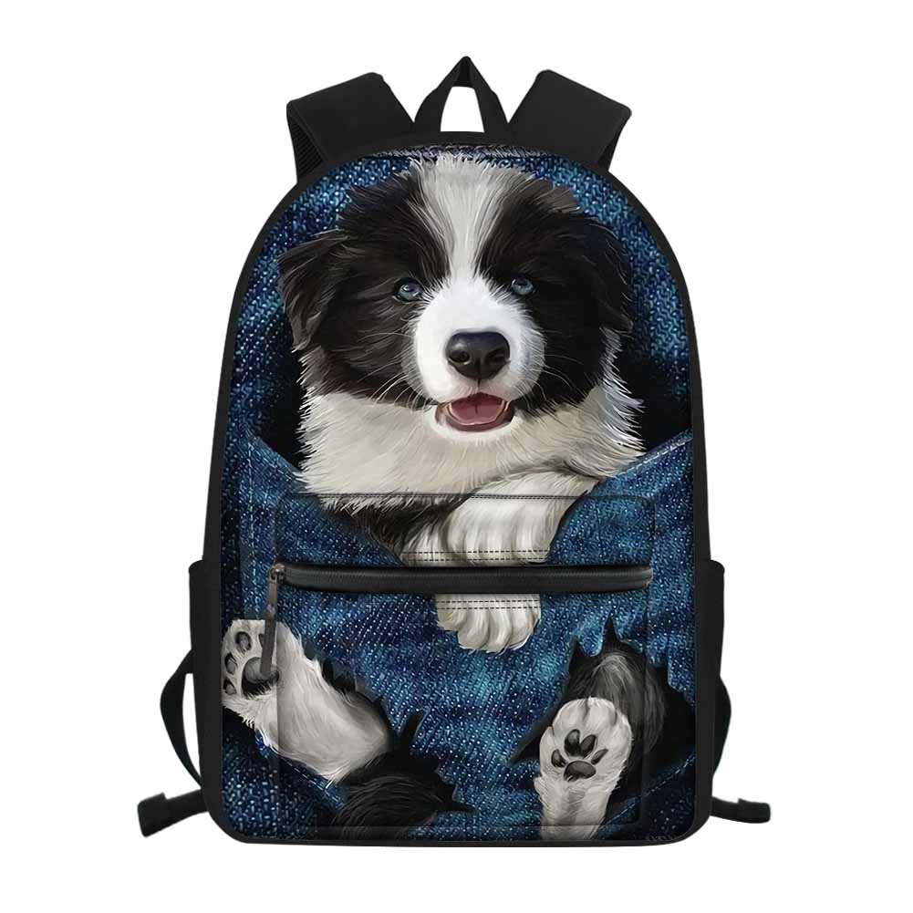 Salabomia Border Collie Backpack School Accessories Backpack Border Collie Bookbag Camp Daypack Rucksack