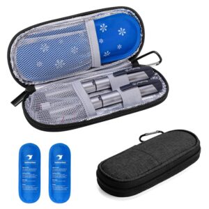 yarwo insulin cooler travel case, diabetic medication organizer with 2 ice packs for insulin pens and other diabetic supplies, black