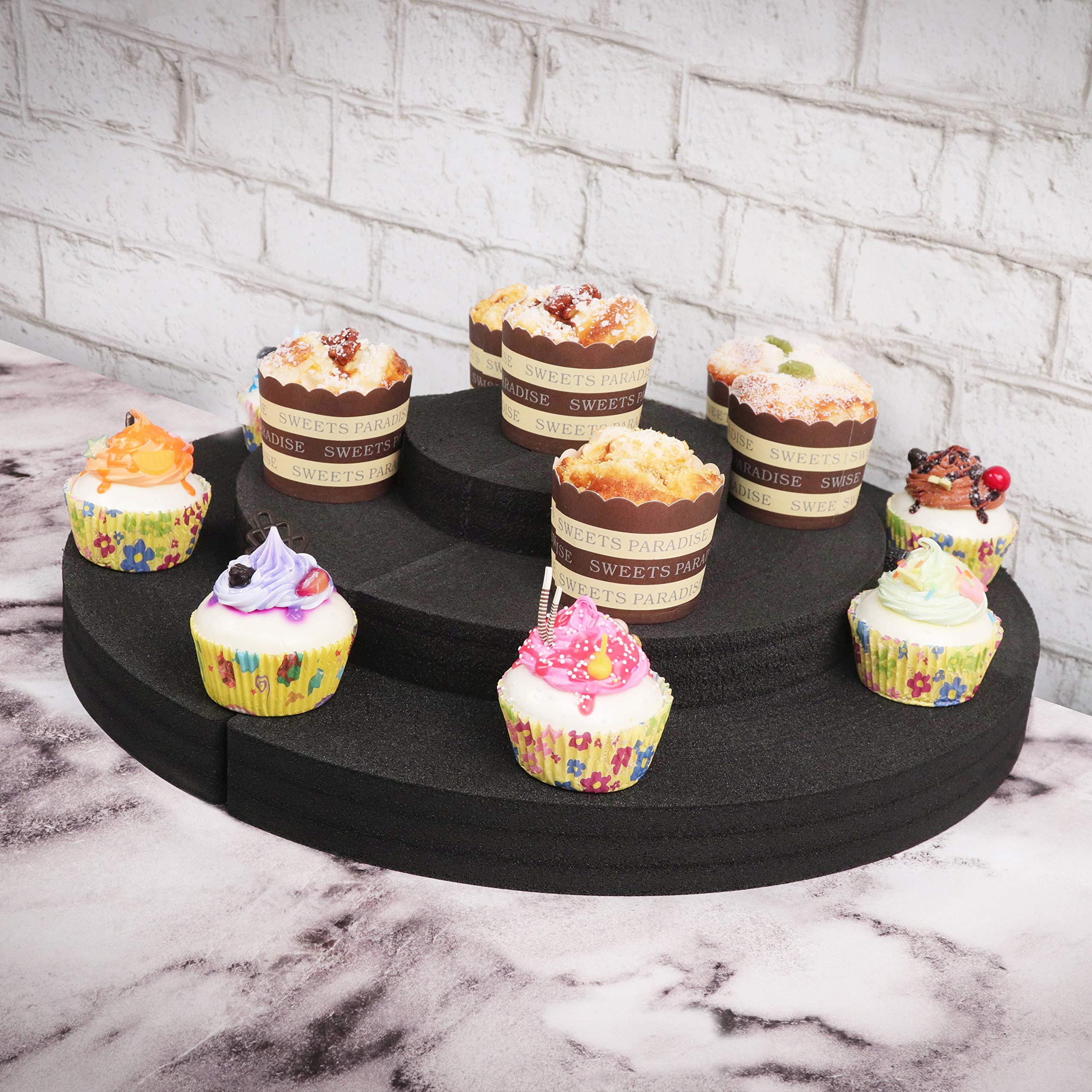 Polar Whale 2 Dessert Cupcake Display Stands 3 Tier Half Circle Kitchen Dining Room Restaurant Countertop Entertainment Tabletop Durable Black Foam Washable Waterproof 18 x 9 x 4 Inches