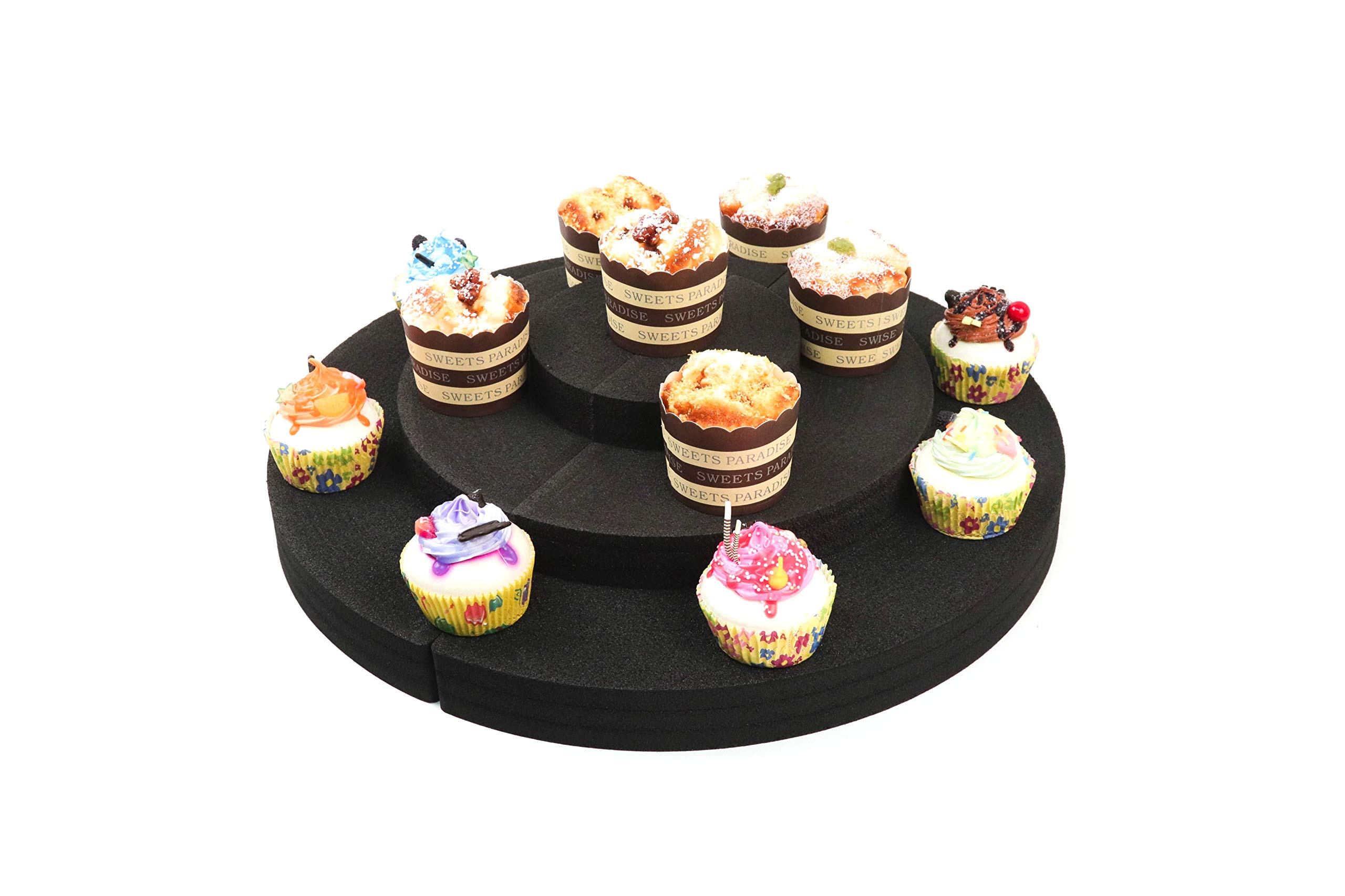 Polar Whale 2 Dessert Cupcake Display Stands 3 Tier Half Circle Kitchen Dining Room Restaurant Countertop Entertainment Tabletop Durable Black Foam Washable Waterproof 18 x 9 x 4 Inches