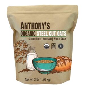 Anthony's Organic Steel Cut Oats, 3 lb, Gluten Free, Non GMO, Irish Oatmeal, Whole Grain