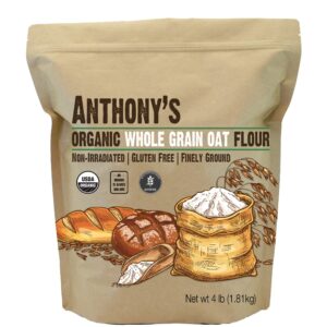 Anthony's Organic Whole Grain Oat Flour, 4 lb, Gluten Free, Non GMO, Non Irradiated, Finely Ground, Vegan