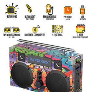 Bumpboxx Bluetooth Boombox Ultra Black Graffiti BBG | Retro Boombox with Bluetooth Speaker | Rechargeable Bluetooth Speaker