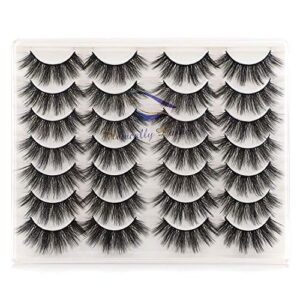 Newcally Lashes False Eyelashes Dramatic 20MM Faux Mink Lashes Pack 14 Pairs Wispy Long Thick Fluffy Strip Eye Lashes Multipack