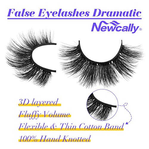 Newcally Lashes False Eyelashes Dramatic 20MM Faux Mink Lashes Pack 14 Pairs Wispy Long Thick Fluffy Strip Eye Lashes Multipack