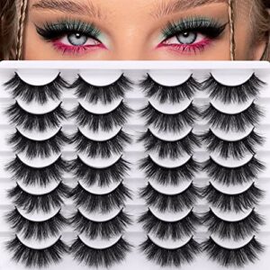 Newcally Lashes False Eyelashes Dramatic 20MM Faux Mink Lashes Pack 14 Pairs Wispy Long Thick Fluffy Strip Eye Lashes Multipack