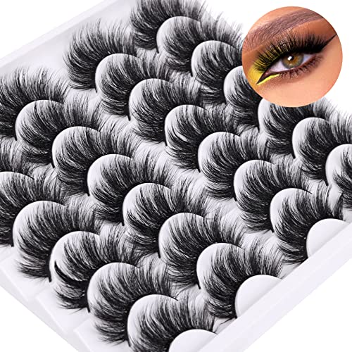 Newcally Lashes False Eyelashes Dramatic 20MM Faux Mink Lashes Pack 14 Pairs Wispy Long Thick Fluffy Strip Eye Lashes Multipack