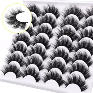 Newcally Lashes False Eyelashes Dramatic 20MM Faux Mink Lashes Pack 14 Pairs Wispy Long Thick Fluffy Strip Eye Lashes Multipack