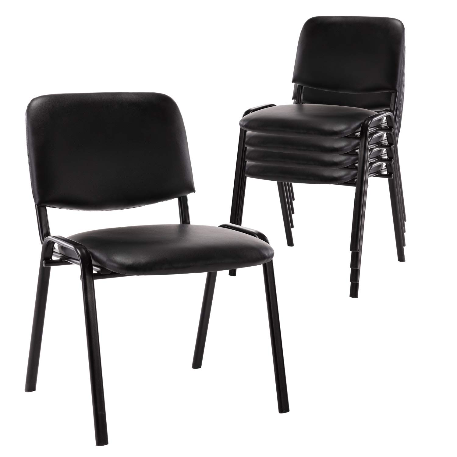 H&Y HEAH-YO Reception Chair Stacking Mesh Armless Office Conference Black Desk Chairs for Guest, Waiting Room, Lobby, Banquet, Events (Cushion-Leather Back)