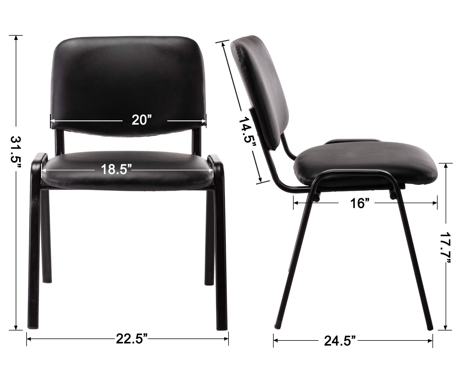 H&Y HEAH-YO Reception Chair Stacking Mesh Armless Office Conference Black Desk Chairs for Guest, Waiting Room, Lobby, Banquet, Events (Cushion-Leather Back)