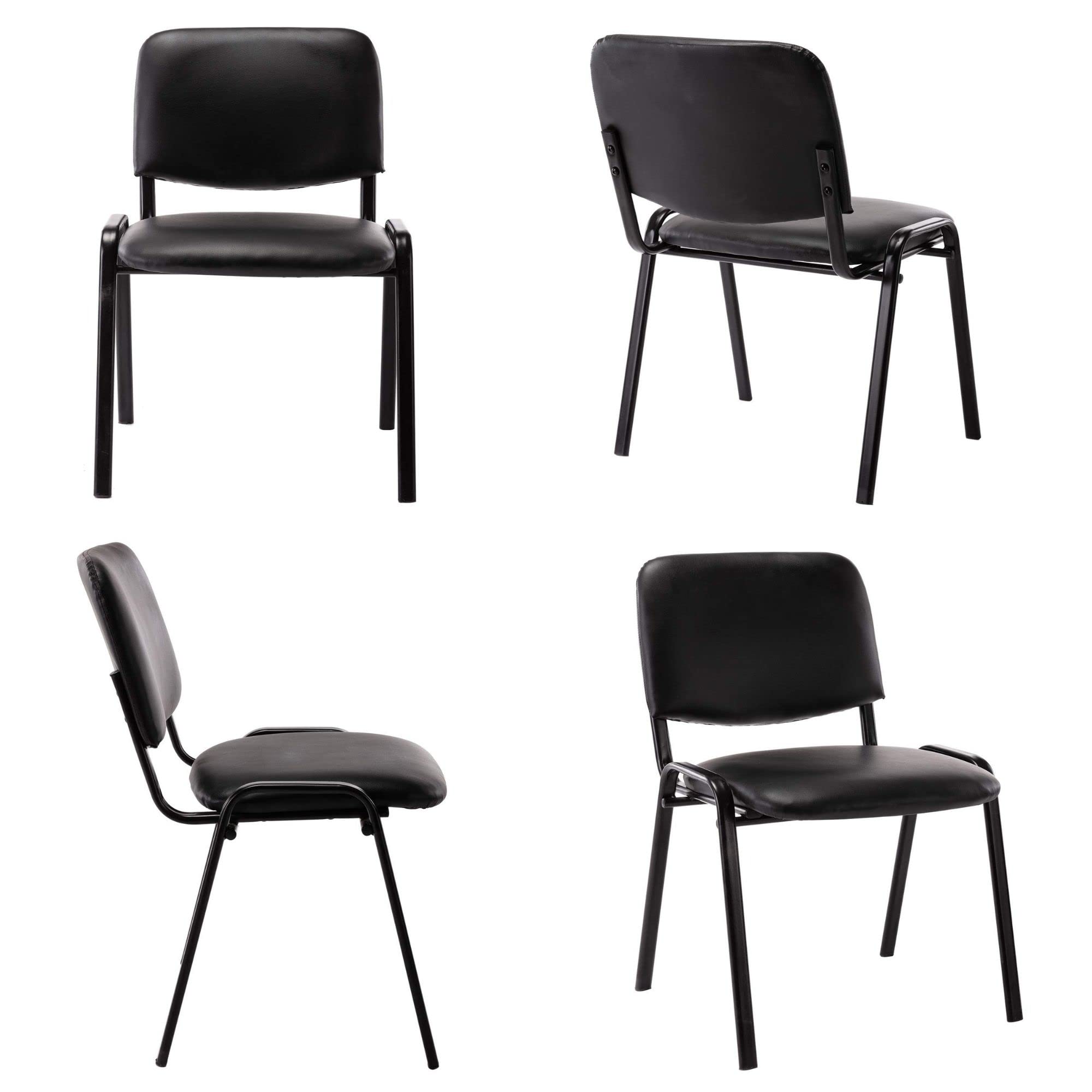 H&Y HEAH-YO Reception Chair Stacking Mesh Armless Office Conference Black Desk Chairs for Guest, Waiting Room, Lobby, Banquet, Events (Cushion-Leather Back)