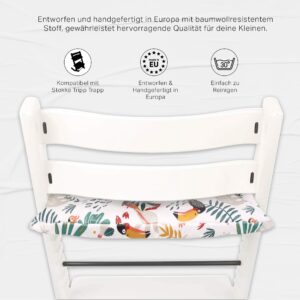 Ukje Cushion Compatible with Stokke Tripp Trapp - Cushion for High Chair, Baby Seat Padding, High Chair Accessories, Sitting Cover, Coated Fabric, Stylish Patterns (1 Piece, White Monkey)