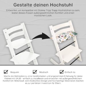 Ukje Cushion Compatible with Stokke Tripp Trapp - Cushion for High Chair, Baby Seat Padding, High Chair Accessories, Sitting Cover, Coated Fabric, Stylish Patterns (1 Piece, White Monkey)