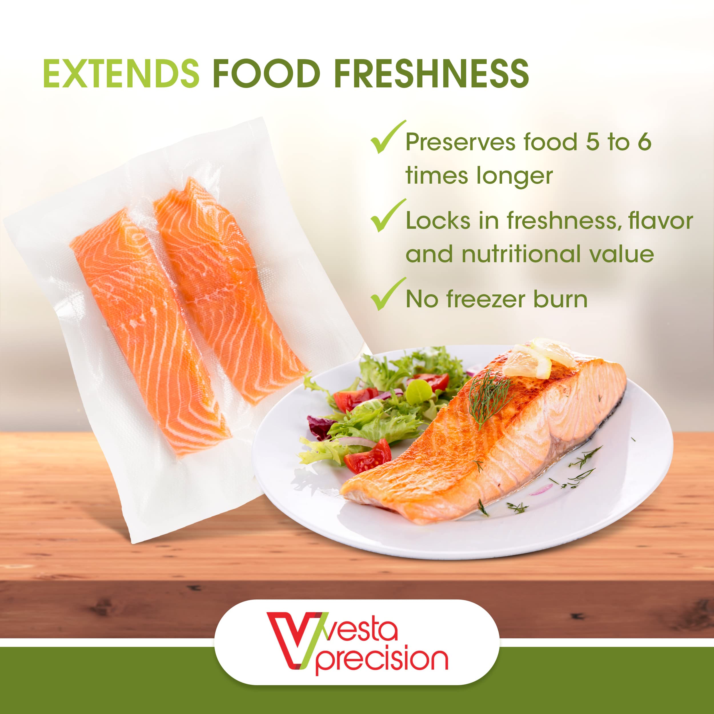 Vesta Precision Vacuum Seal Rolls | Clear and Embossed | 11” x 50’ | 2 Pack | Great for Food Storage and Sous Vide