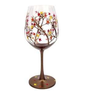 autumn tree wine glass - fall colors - leaves of red, yellow, orange - hand painted - fall leaf - 20 ounce