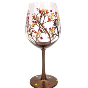Autumn Tree Wine Glass - Fall Colors - Leaves of Red, Yellow, Orange - Hand Painted - Fall Leaf - 20 ounce