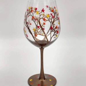 Autumn Tree Wine Glass - Fall Colors - Leaves of Red, Yellow, Orange - Hand Painted - Fall Leaf - 20 ounce