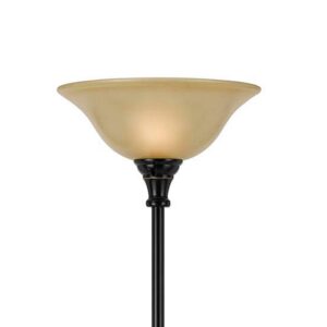 Benjara Metal Body Torchiere Floor Lamp with Attached Reading Light, Black