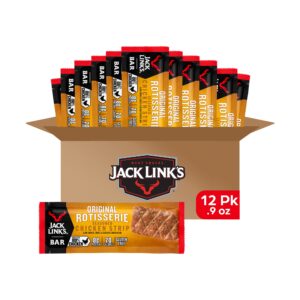 jack link's meat bars, rotisserie chicken, 12 count - 8g of protein and 70 calories per protein bar, made with premium chicken, no added msg - keto friendly and gluten free snacks