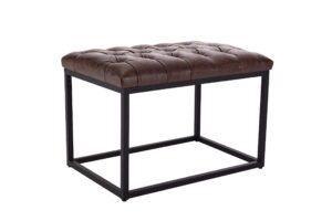 wovenbyrd modern rectangular button tufted ottoman footstool with metal frame, 24-inch by 16.5-inch, dark brown faux leather