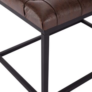 Wovenbyrd Modern Rectangular Button Tufted Ottoman Footstool with Metal Frame, 24-Inch by 16.5-Inch, Dark Brown Faux Leather