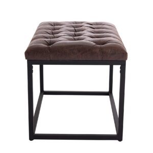 Wovenbyrd Modern Rectangular Button Tufted Ottoman Footstool with Metal Frame, 24-Inch by 16.5-Inch, Dark Brown Faux Leather