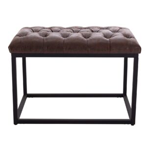 Wovenbyrd Modern Rectangular Button Tufted Ottoman Footstool with Metal Frame, 24-Inch by 16.5-Inch, Dark Brown Faux Leather