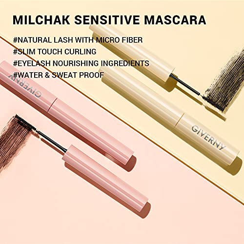 GIVERNY Milchak Sensitive Mascara #Black - Smudge Proof Voluminous Mascara with Microfiber Brush, Waterproof Lengthening & Thickening Mascara for a Long-lasting Eye Makeup, 0.1 fl.oz.