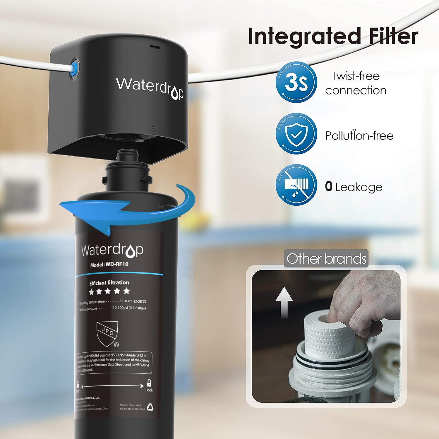 Waterdrop 10UB Under Sink Water Filter, Reduces PFAS, PFOA/PFOS, Lead, Chlorine, Bad Taste, NSF/ANSI 42 Certified, 8K Gallons, Easy Installation