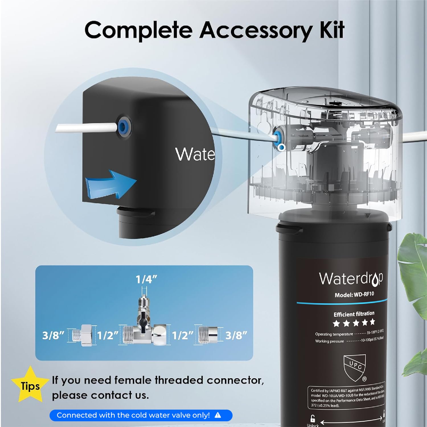 Waterdrop 10UB Under Sink Water Filter, Reduces PFAS, PFOA/PFOS, Lead, Chlorine, Bad Taste, NSF/ANSI 42 Certified, 8K Gallons, Easy Installation