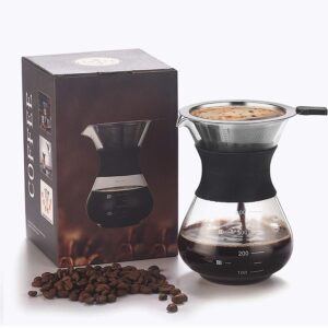 xiyuan pour over coffee maker,with paperless reusable stainless steel filter 600ml/20.2oz carafe borosilicate glass coffee pot hand coffee dripper brewer pot set