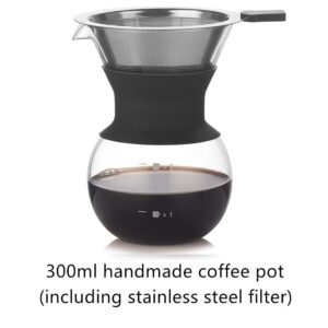 XIYUAN Pour Over Coffee Maker,With Paperless Reusable Stainless Steel Filter 600ML/20.2oz Carafe Borosilicate Glass Coffee Pot Hand Coffee Dripper Brewer Pot Set